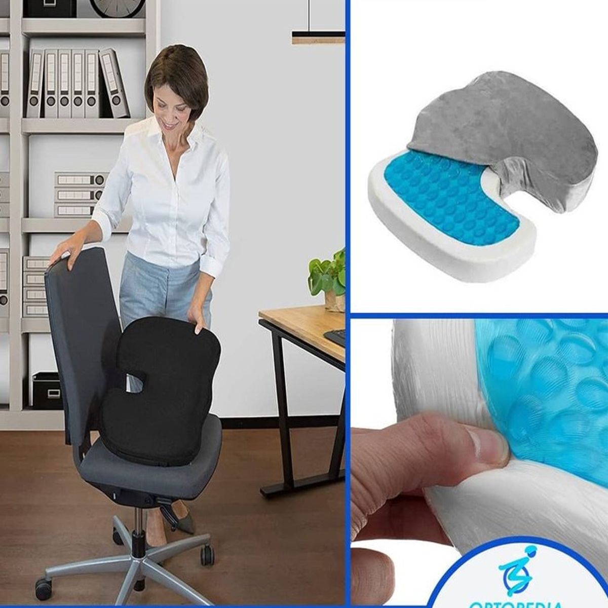 GENERICO - Cojin Asiento con Gel Ortopedico Cervical y Lumbar
