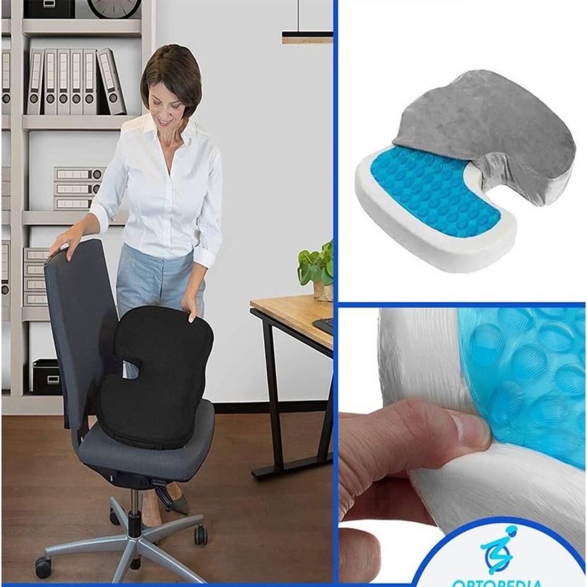 GENERICO - Cojin Asiento con Gel Ortopedico Cervical y Lumbar
