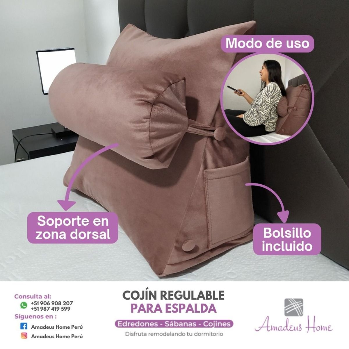 AMADEUS HOME - Cojín Anatómico Para Espalda ¡Relleno Suave Hipoalergénico