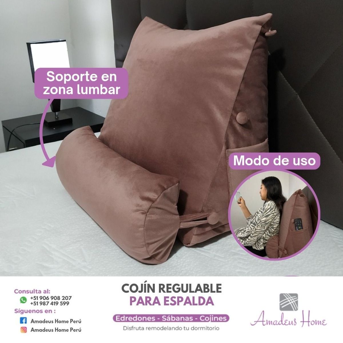 AMADEUS HOME - Cojín Anatómico Para Espalda ¡Relleno Suave Hipoalergénico