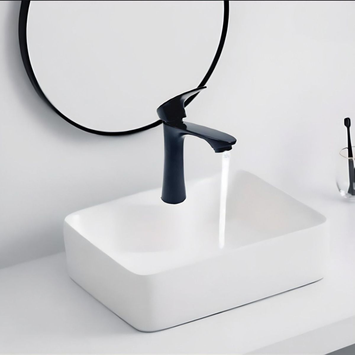 GENERICO - COMBO DE LAVATORIO CUADRADO MAS GRIFERIA COLOR NEGRO Y DESAGUE W