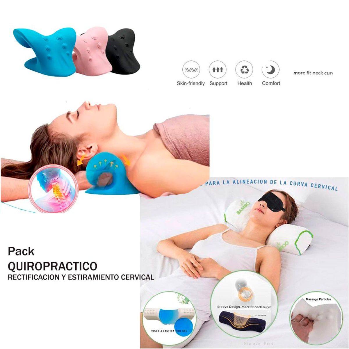 GENERICO - Pack Almohada Viscoelastica con Antifaz Cojin Cervical Gel.
