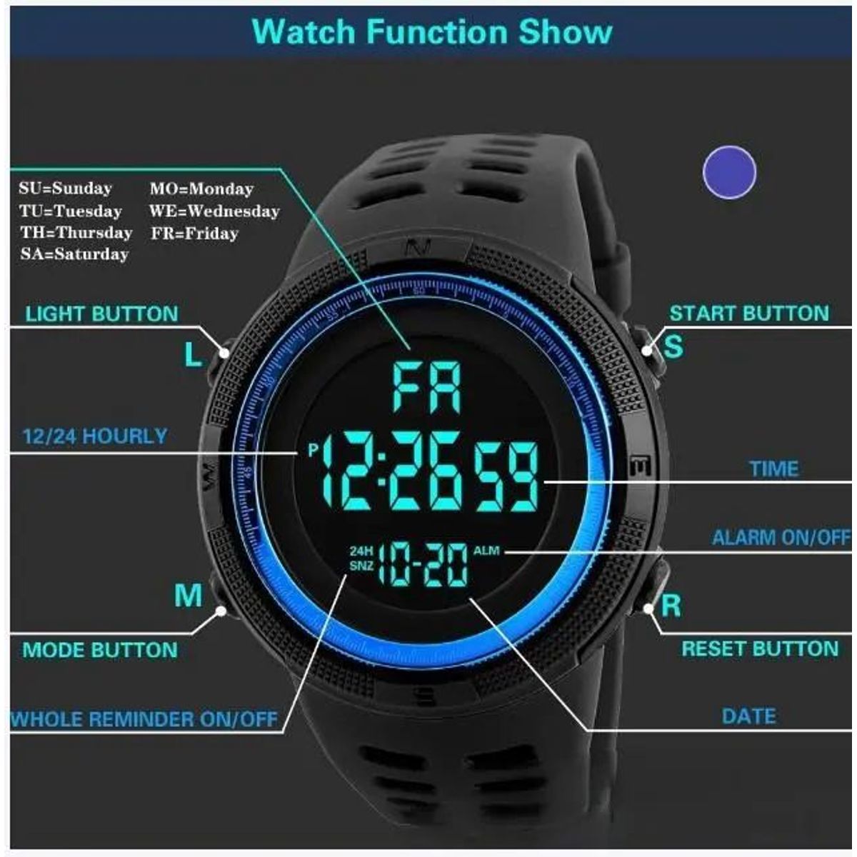 GENERICO - Reloj UTHAI C26 Negro-Azul Digital Hombre  Deportivo Navidad Genieka