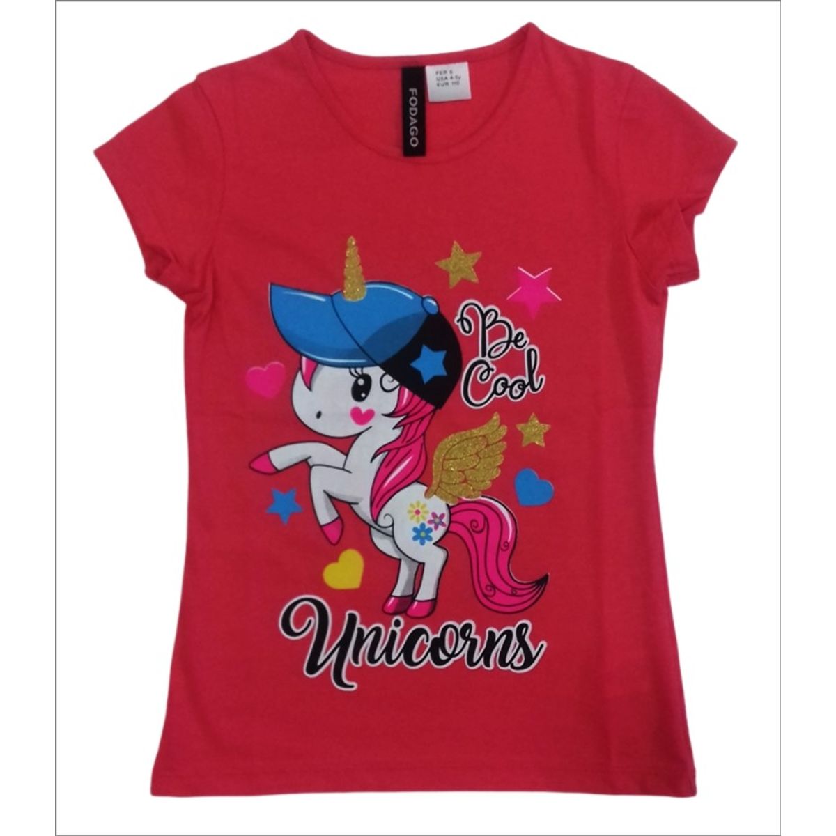 FODAGO - Polo niña manga corta Unicornio 2 - Rojo.