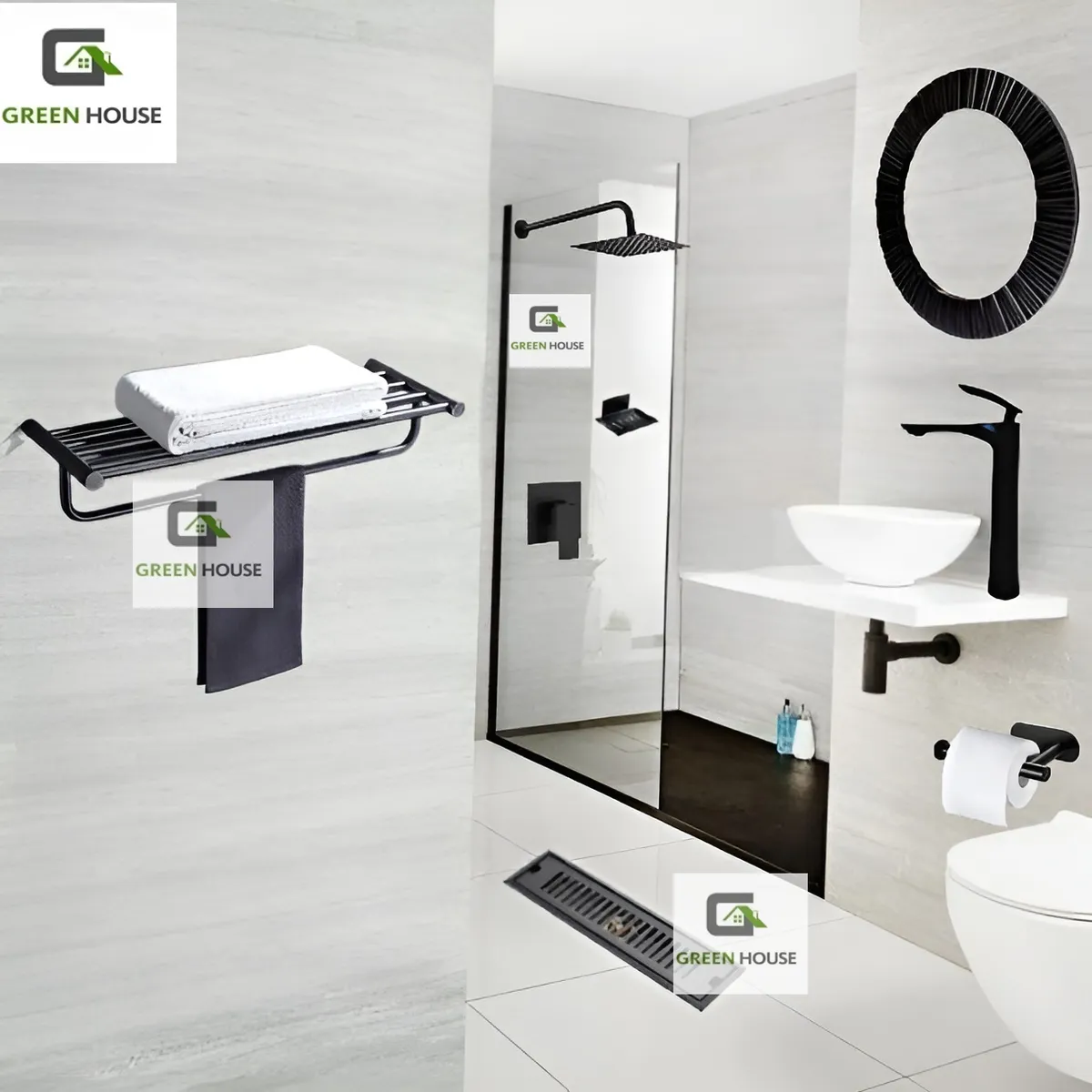 IMPORTADO MC - COMBO COMPLETO PARA BAÑO  KIT DE ACCESORIOS EN ACERO NEGRO TENDENCIA