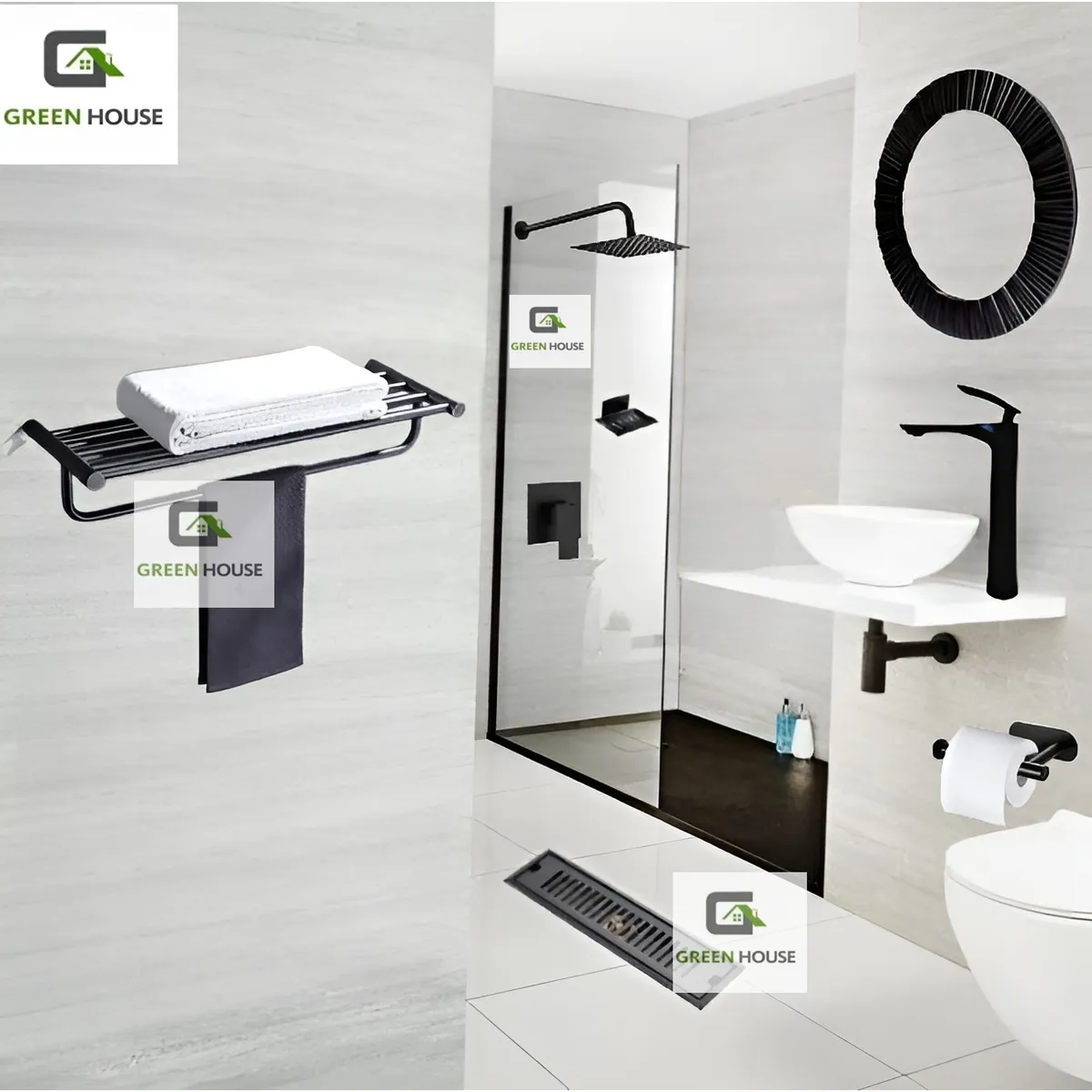 IMPORTADO MC - COMBO COMPLETO PARA BAÑO  KIT DE ACCESORIOS EN ACERO NEGRO TENDENCIA