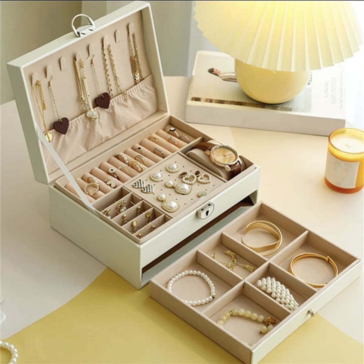 GENERICO - Joyero  Caja Organizadora Portátil de 2 Compartimientos