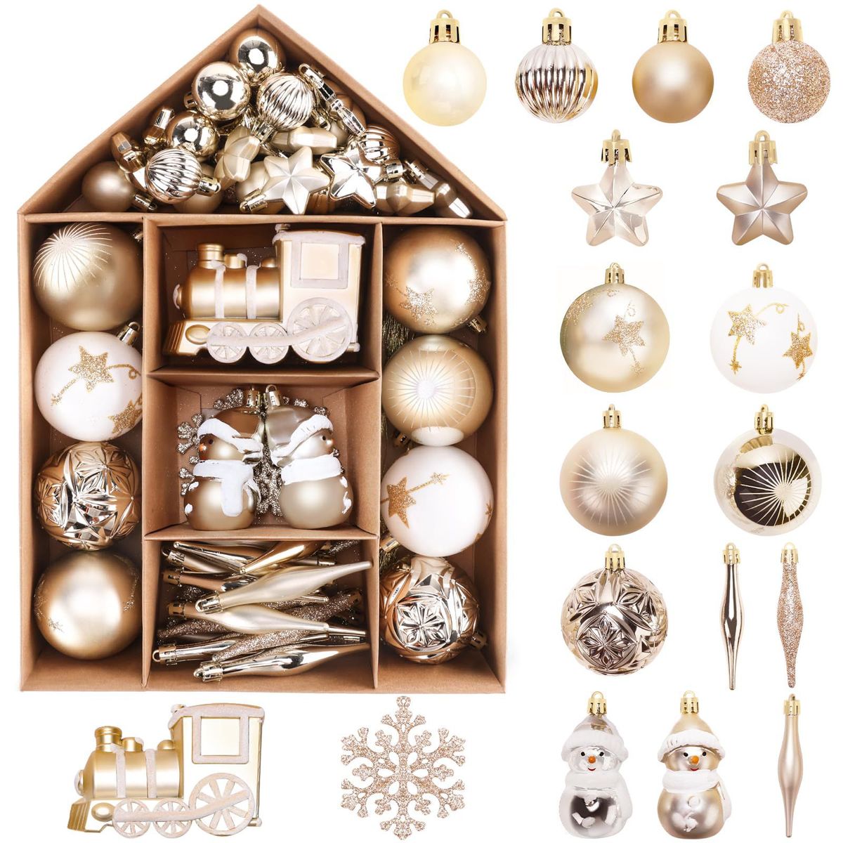 VATYERTY - 70 unidades de decoraciones navideñas para árbol oro