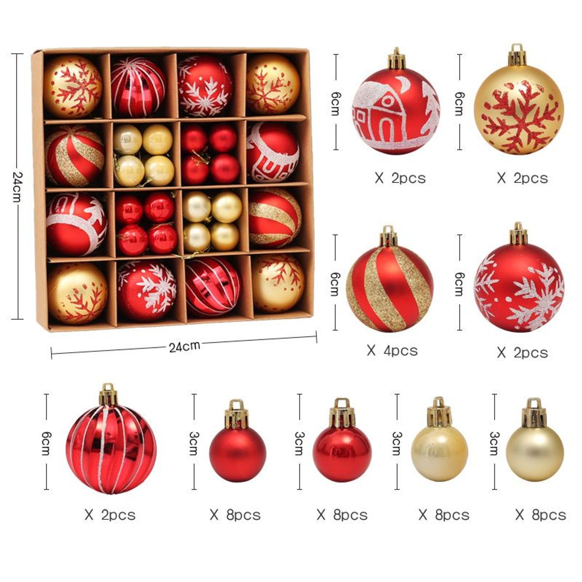 VATYERTY - 44 Esferas Navideñas De Rojo Oro Bolas Para Árbol De Navidad