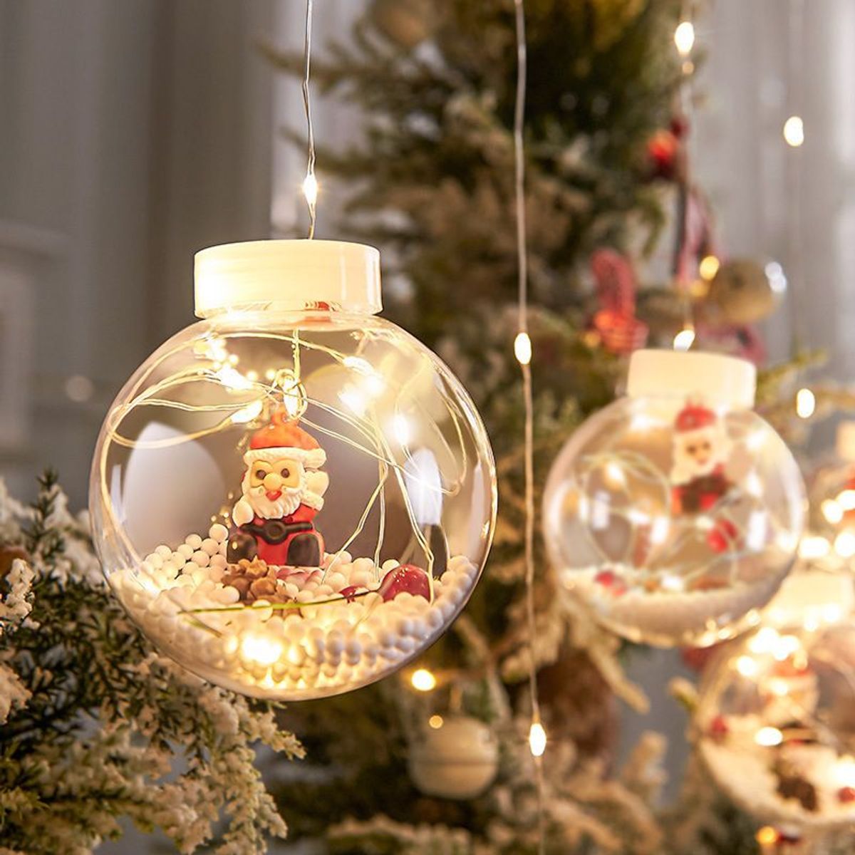 VATYERTY - Cortina Esfera Luces Led Trasparentes Navidad Viejo Pascuero