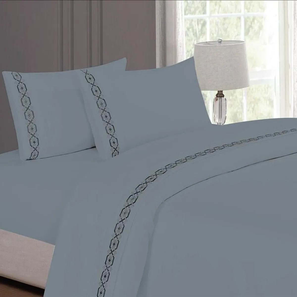 CASATEX - Juego de sabanas King 100% algodón con bordado