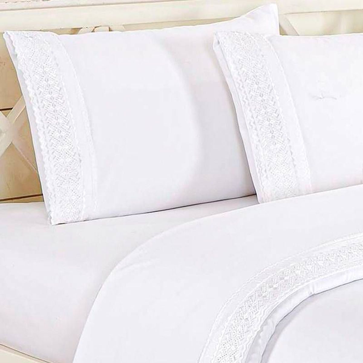 CASATEX - Juego de sabanas 100 algodón QUEEN con bordado - Blanco