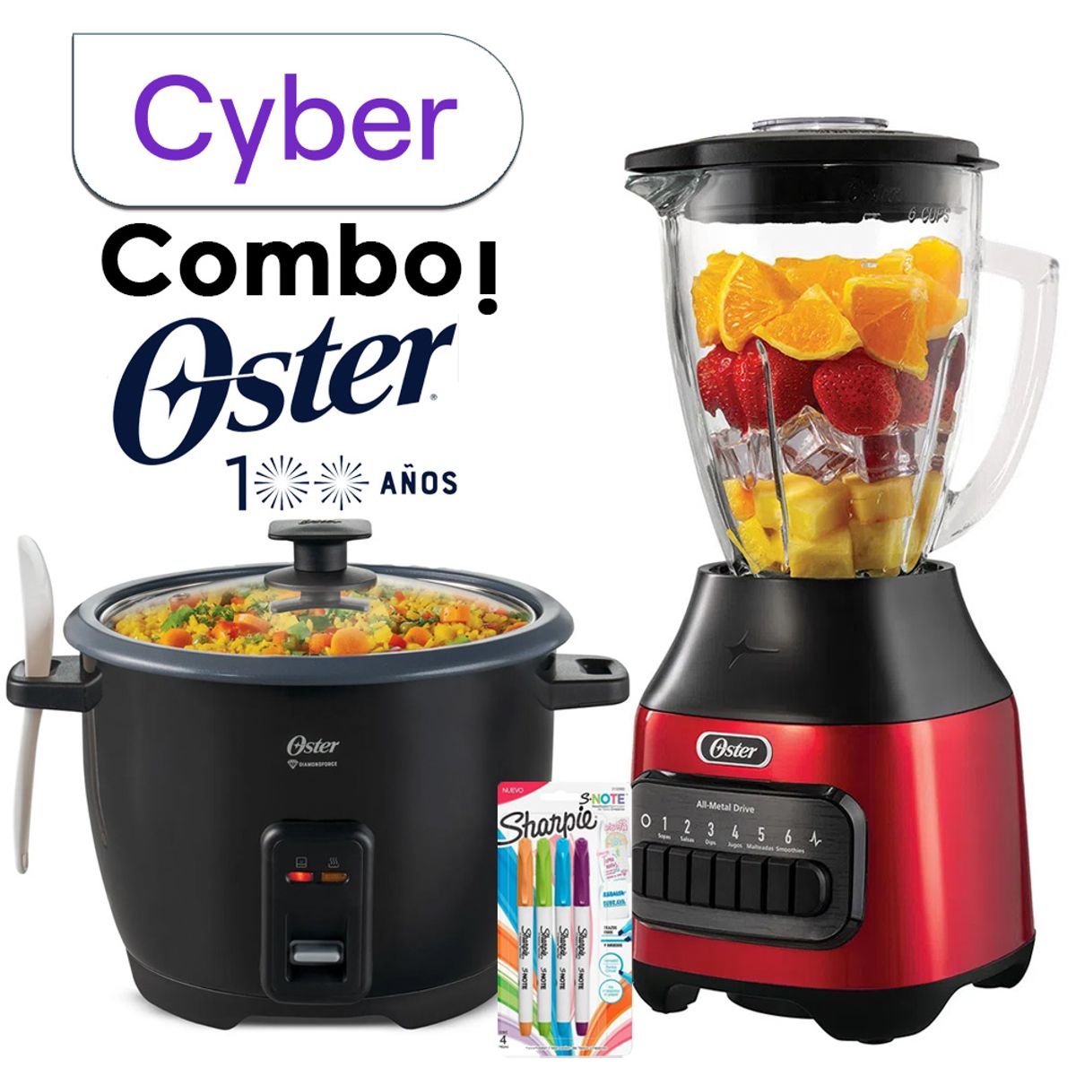 OSTER - Combo Licuadora de 800w Oster + Olla Arrocera 1.8 Litros Negro