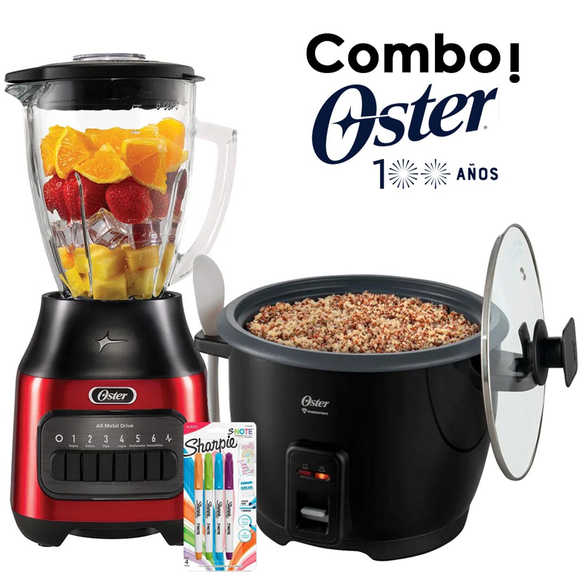 OSTER - Combo Licuadora de 800w Oster + Olla Arrocera 1.8 Litros Negro
