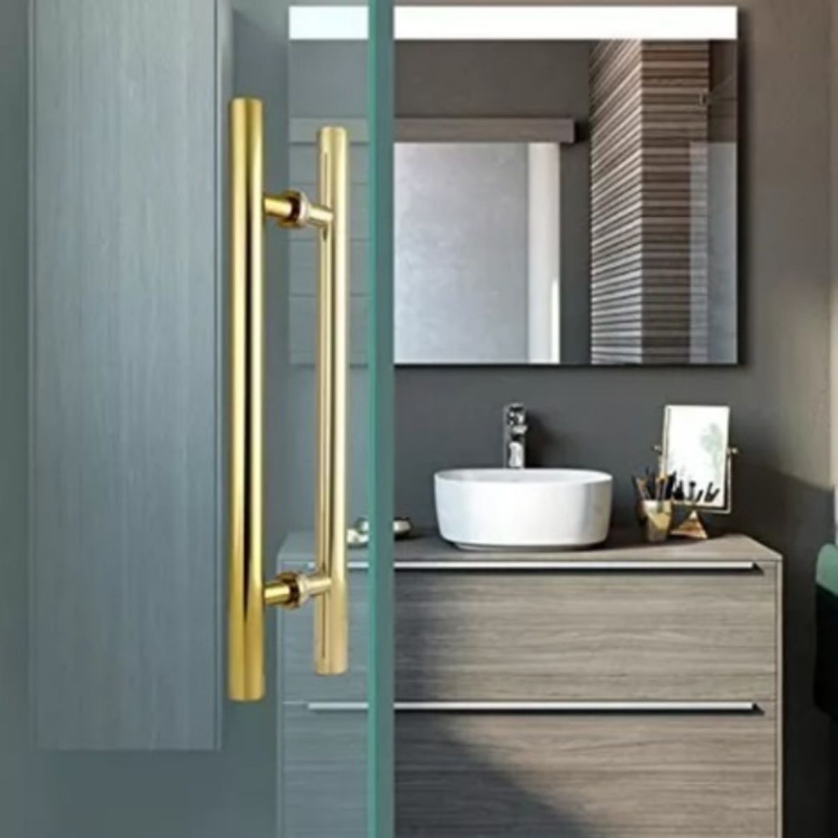 GREEN HOUSE - MANILLON - JALADOR - TIRADOR  H ACERO DORADO PUERTA VIDRIO 50cm