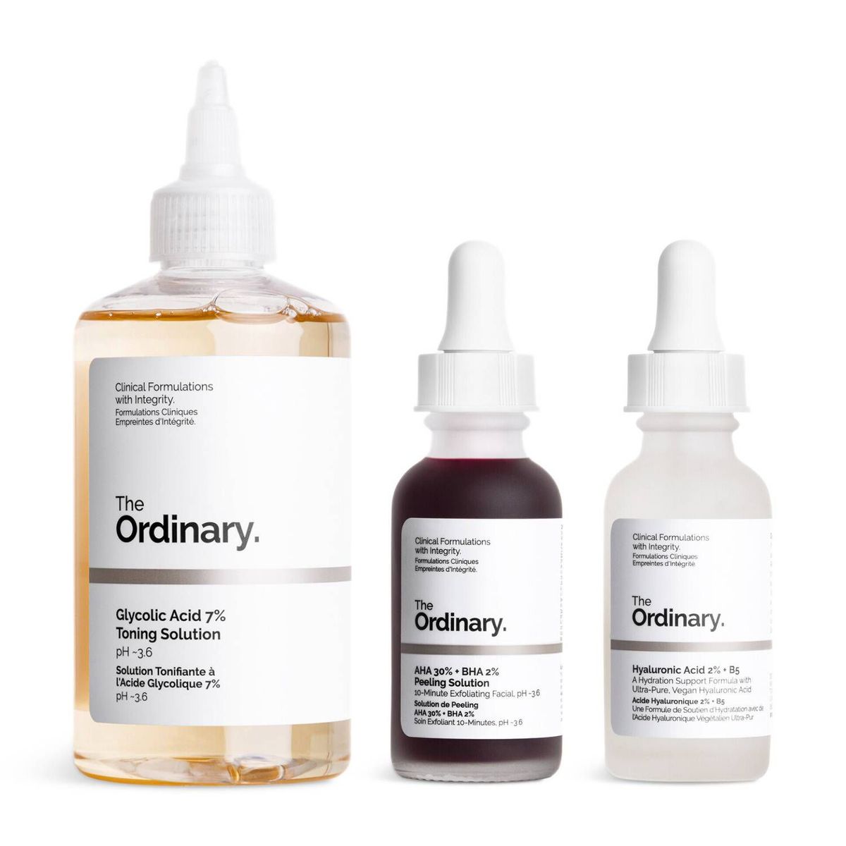THE ORDINARY - Glycolic Acid 7% +AHA 30% + Hyaluronic Acid 2%  The Ordinary tripack Set Exfoliante