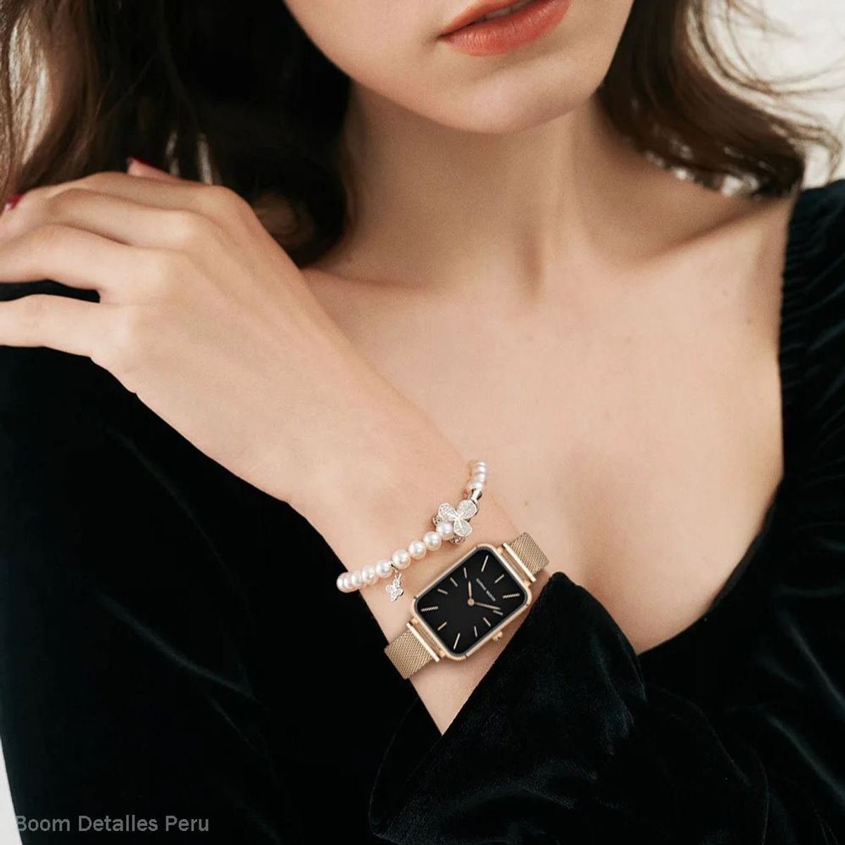 HANNAH MARTIN - Reloj Dorado Acero Inoxidable Mujer Análogo Negro Rosa Hannah