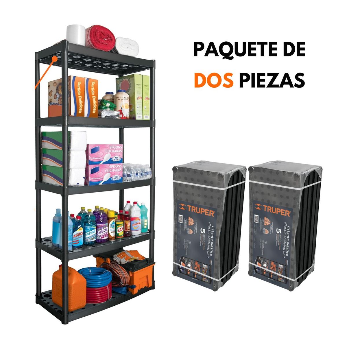 TRUPER - Estante plástico uso rudo 5 repisas,2 PiezasTruper