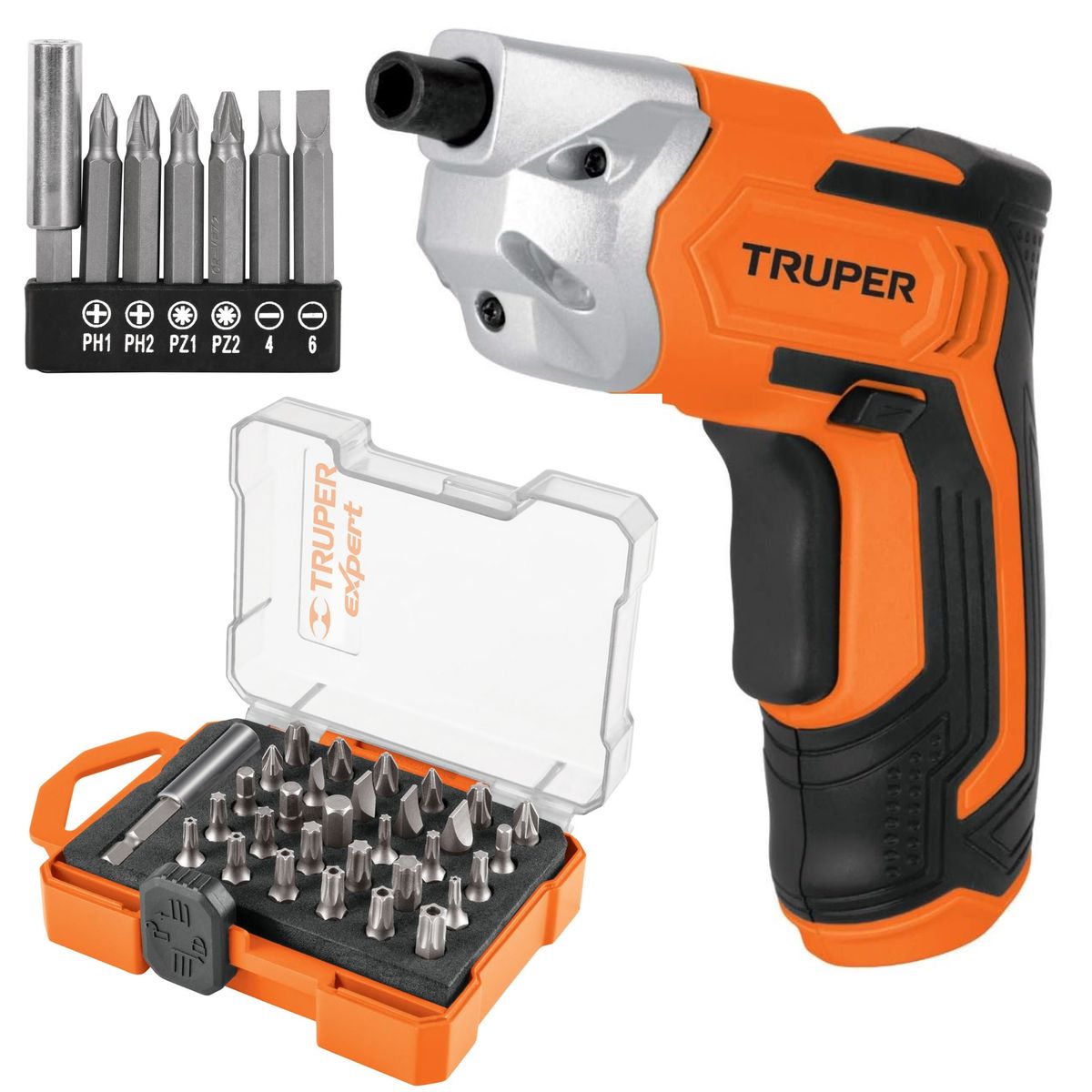 TRUPER - kit Destornillador inalámbrico profesional, Juego de 37 puntas, Truper