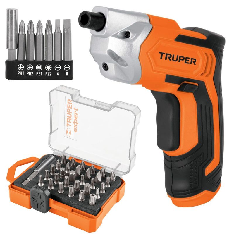TRUPER - kit Destornillador inalámbrico profesional, Juego de 37 puntas, Truper