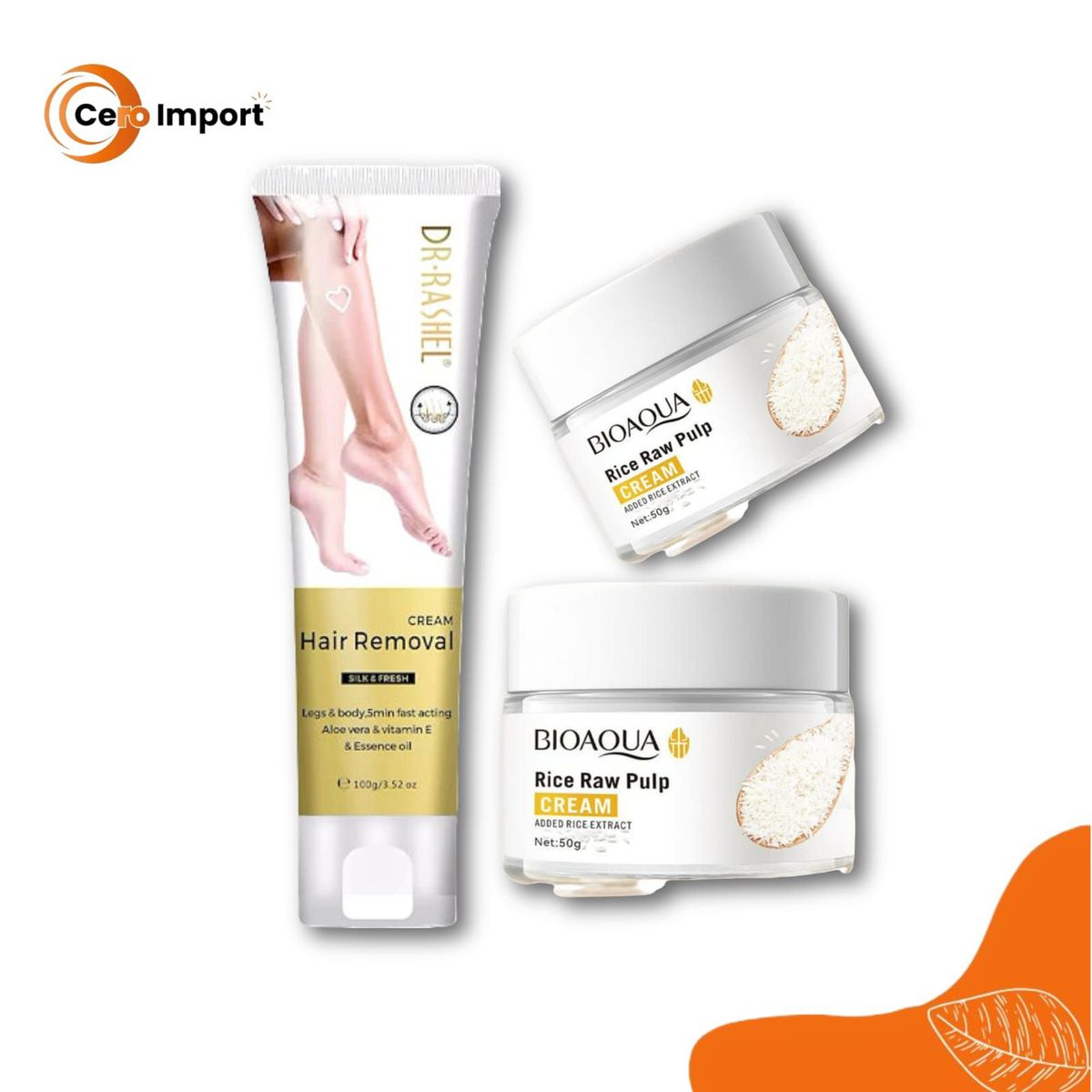 BIOAQUA - PACK 2 Crema Aclarante de Arroz Y Crema Depiladora Dr Rashel
