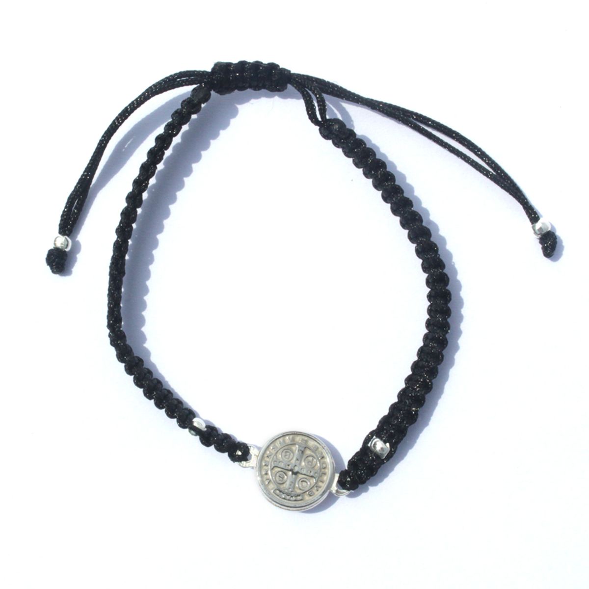 GENERICO - Pulsera Tejida con Dije San Benito de Plata