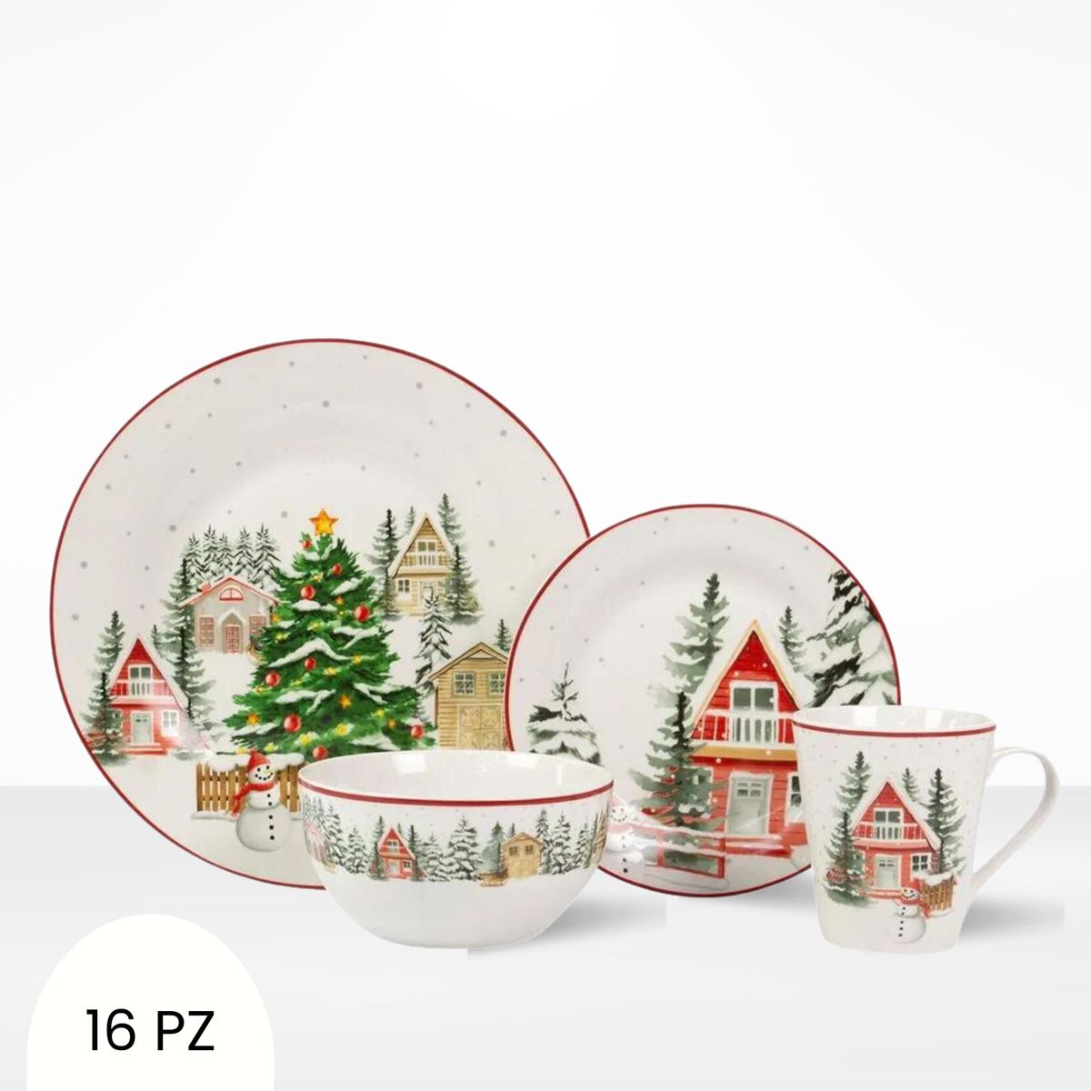 ICHIMATSU - Vajilla Navideña - Villa Navidad x 16 piezas