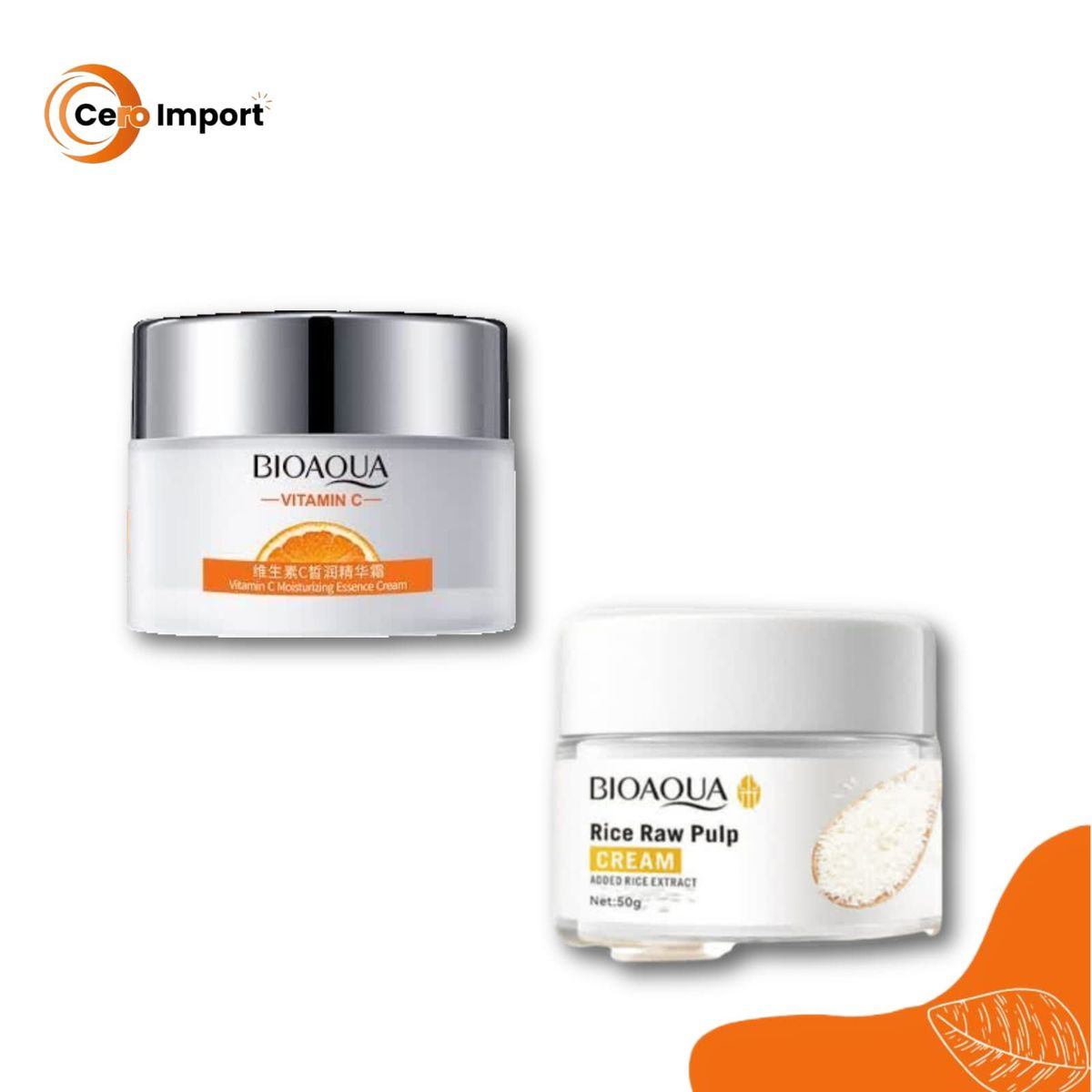 BIOAQUA - Pack CREMA ACLARANTE de ARROZ y CREMA HIDRATANTE VITAMINA C - BIOAQUA