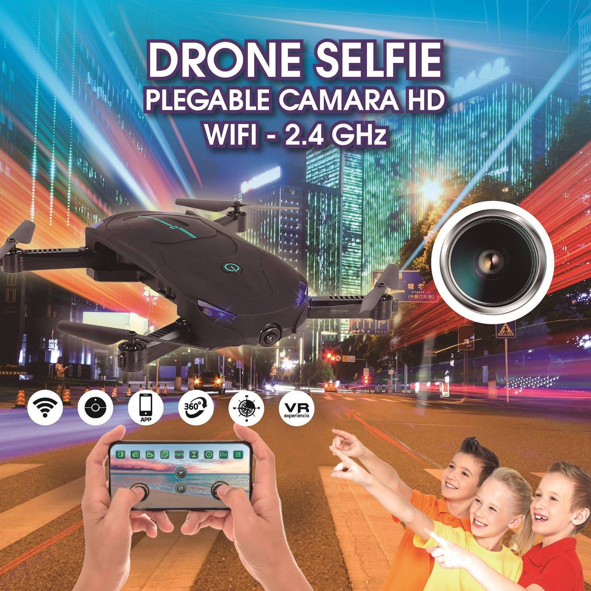 GENERICO - Drone Selfie Moontop M9952 Cámara Wifi HD Plegable