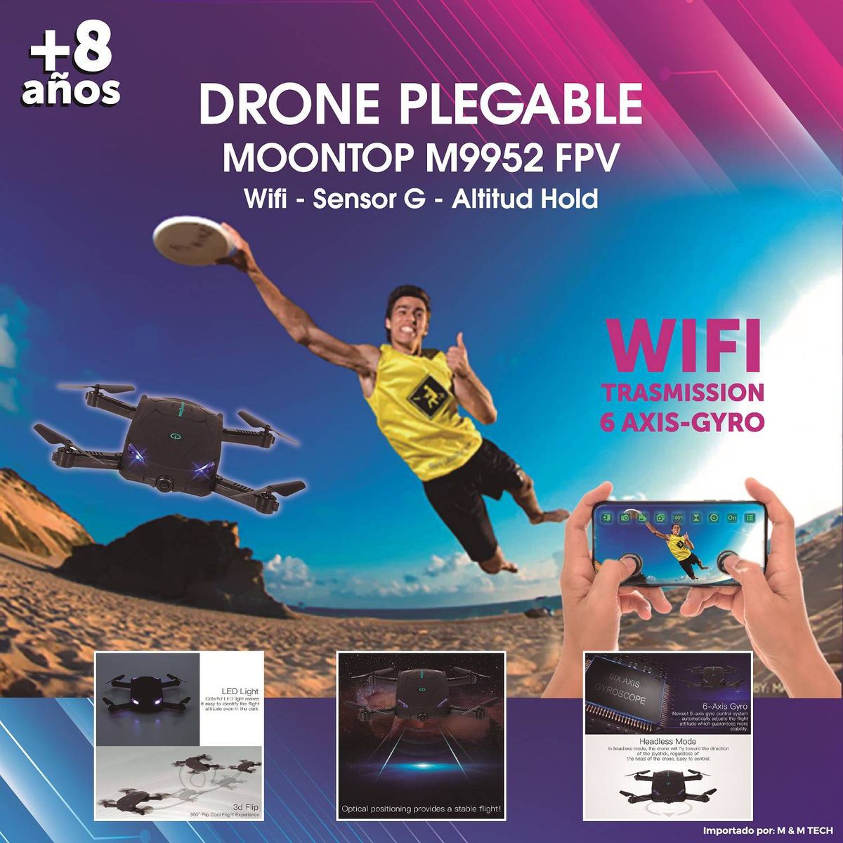 GENERICO - Drone Selfie Moontop M9952 Cámara Wifi HD Plegable