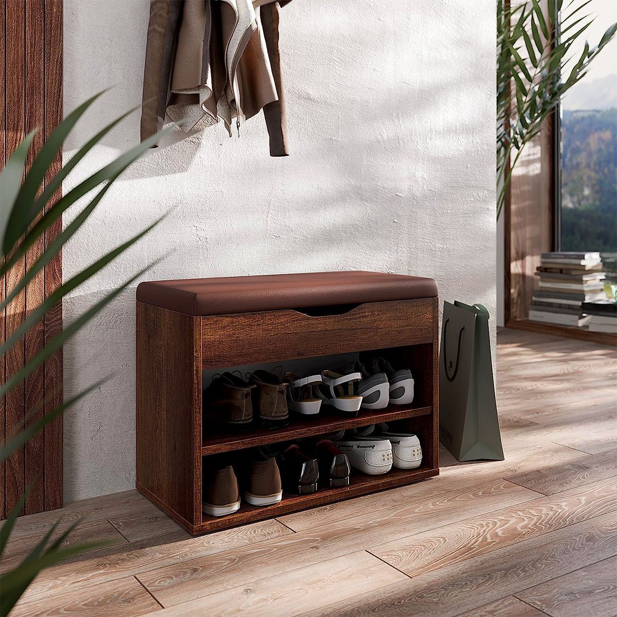 GENERICO - Zapatera Con Baúl Armado Fanny Color Caramelo