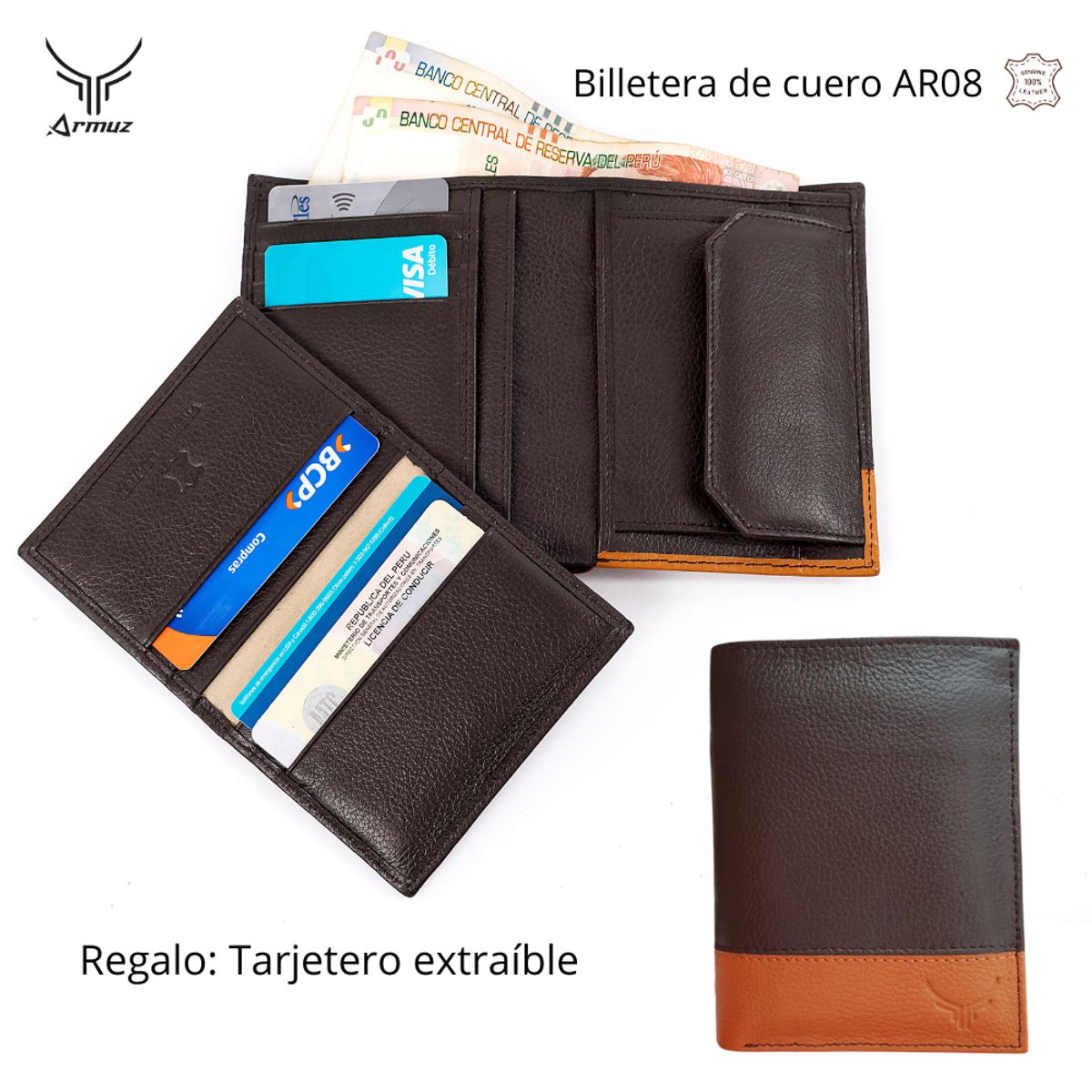 ARMUZ - Billetera de cuero vacuno + tarjetero  AR08