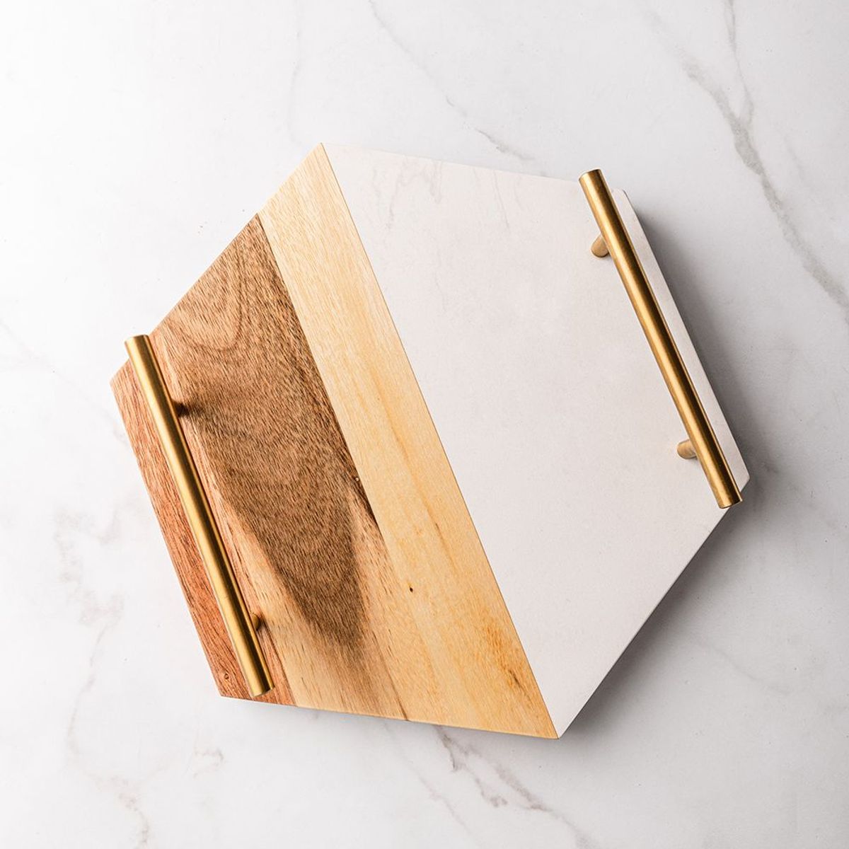 GENERICO - Tabla Hexagonal de Marmol y Acacia