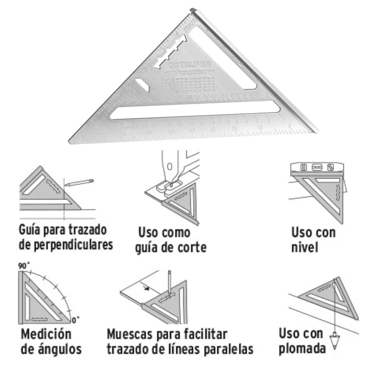 TRUPER - Escuadra rápida, de aluminio 7 pulgadas, Truper