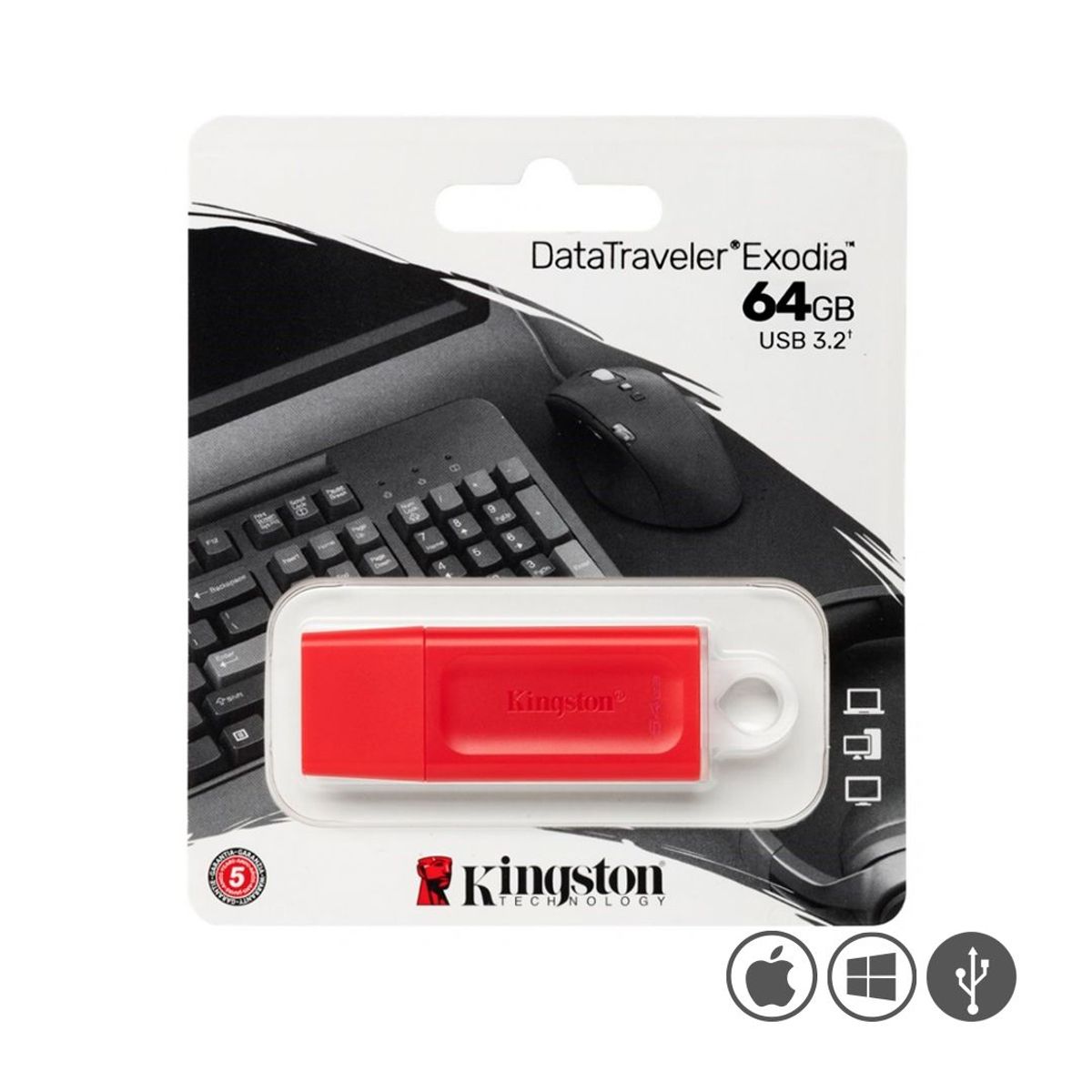 KINGSTON - Memoria USB 3.2 Kingston Exodia 64GB - KC-U2G64-7GR Rojo