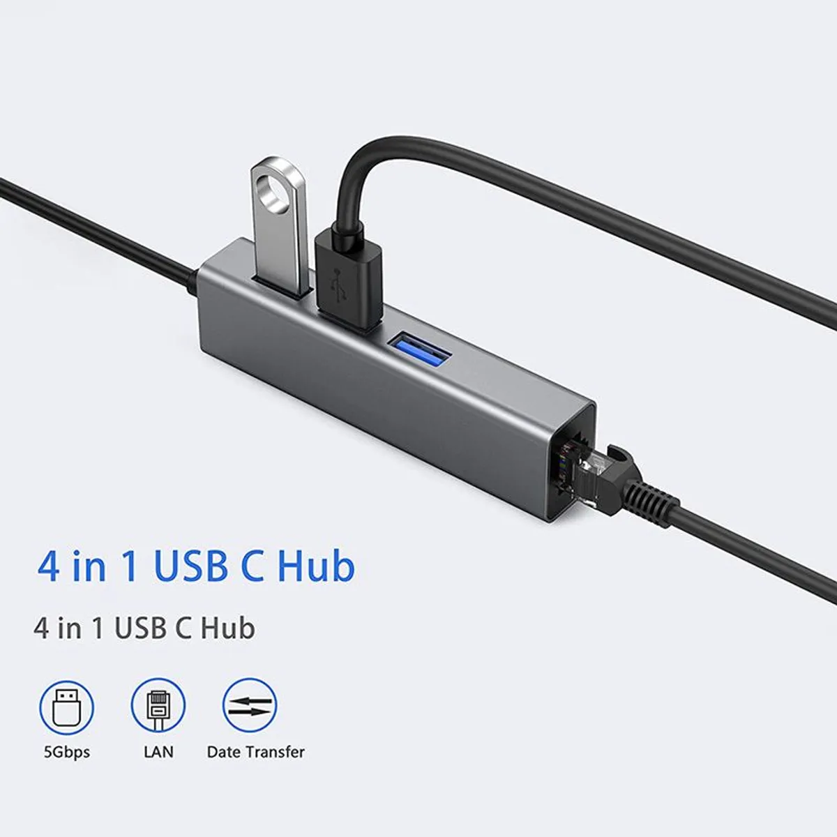 OEM - Hub Adaptador Tipo C 3 Puertos Usb 3.0 + Ethernet Gigabit