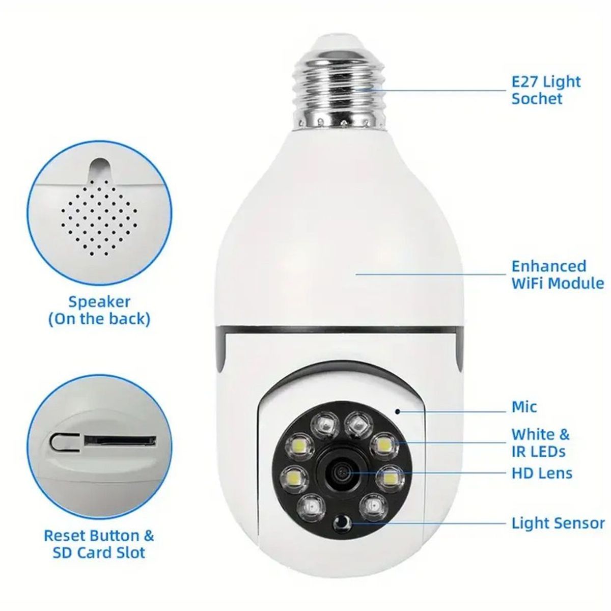 GENERICO - Foco Cámara Vigilancia E27 5G Visión Nocturna Monitoreo con APP Navidad Genieka