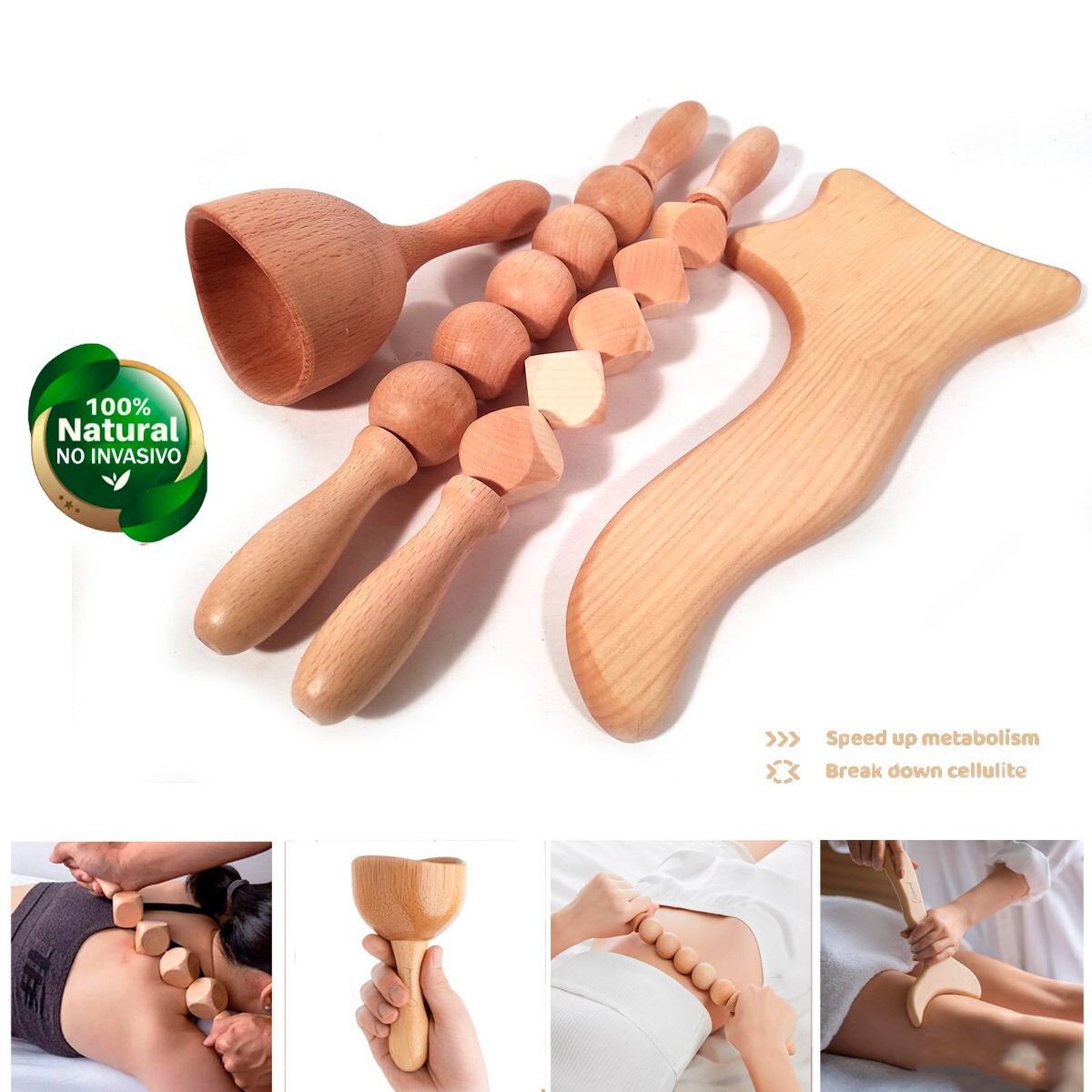 GENERICO - Maderoterapia set 4 Herramientas de Maderoterapia Modelador