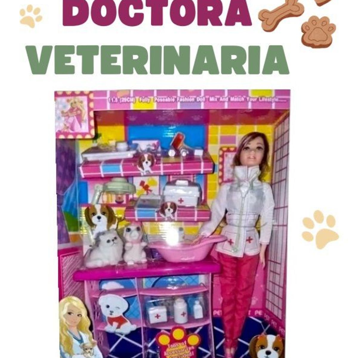 GENERICO - Muñeca Doctora Veterinaria con Accesorios Y Mascotas