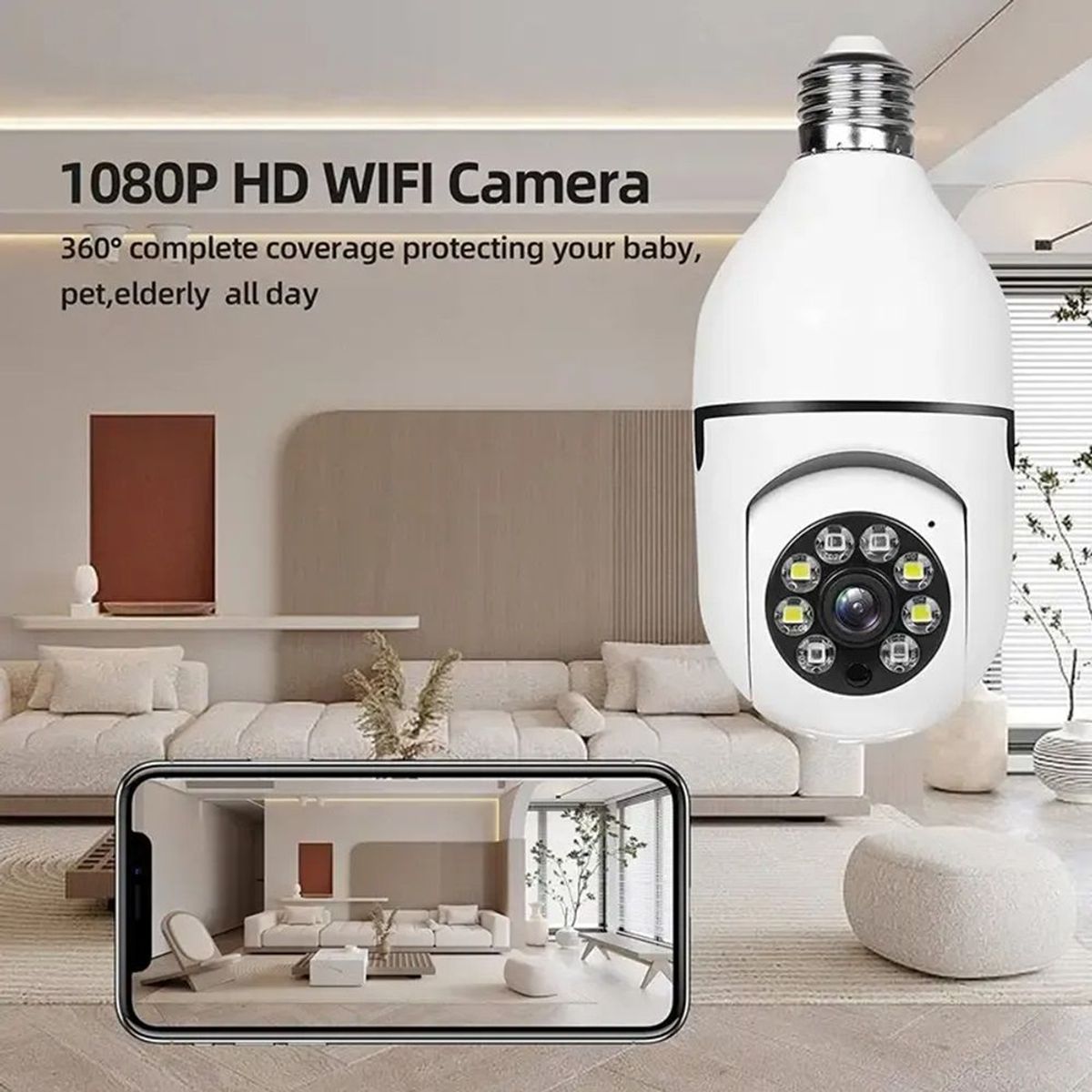 GENERICO - Foco Cámara Vigilancia E27 5G Visión Nocturna APP Hogar Oficina Navidad Genieka