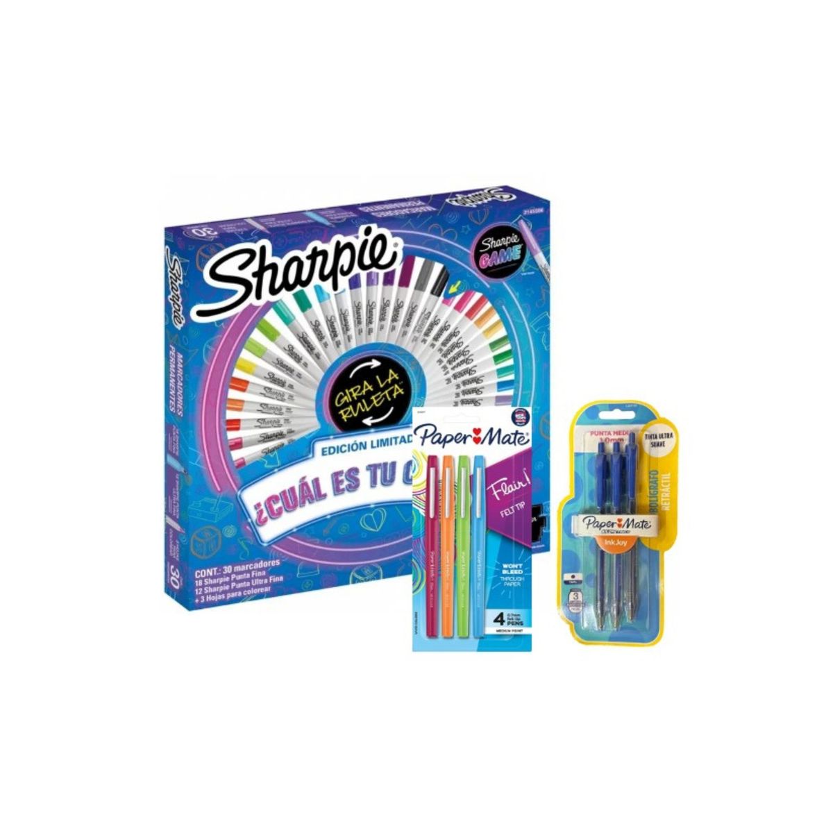 SHARPIE - Pack Sharpie Gamer x30 Flair Punta Media Inkjoy Retractil