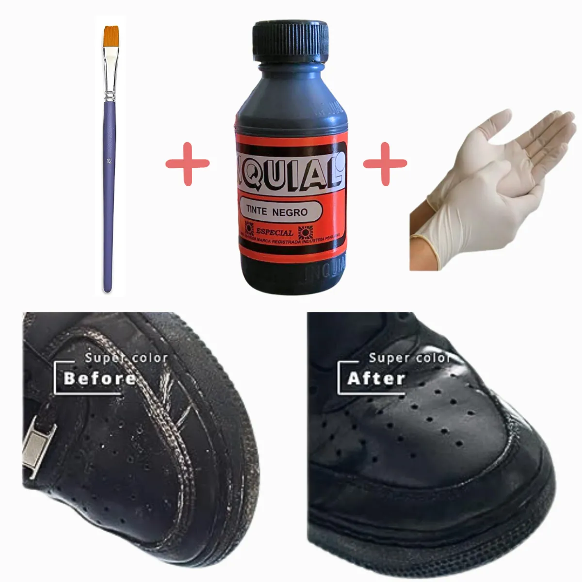 GENERICO - Tinte cuero negro renovar zapatillas cartera correa mueble kit 3 en1