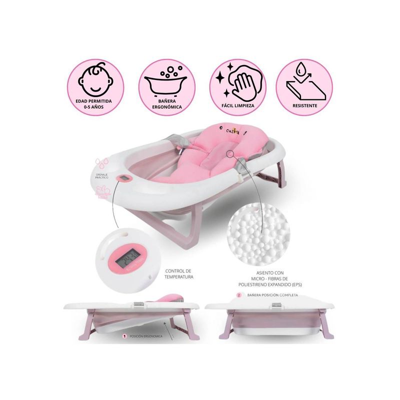 BABY HAPPY - Bañera Plegable con Almohada para Bebé PARTY Pink
