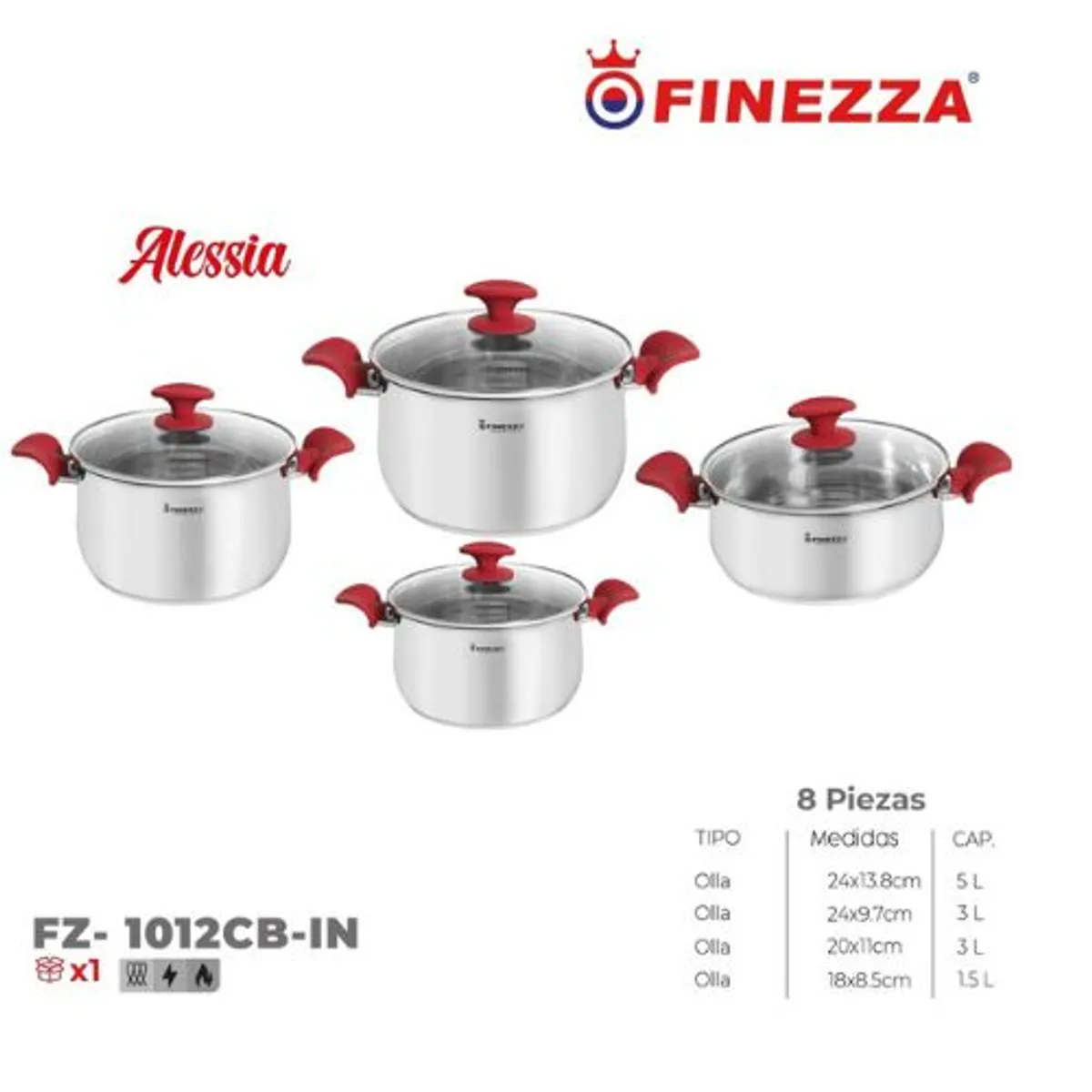 FINEZZA - SET DE OLLAS DE ACERO 8PZAS FZ-1012CB-IN