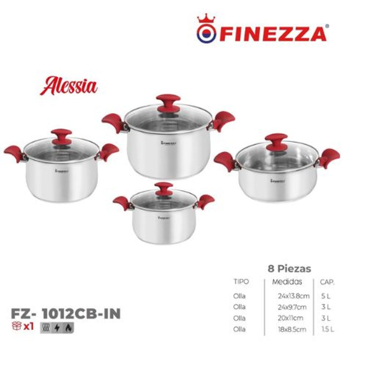 FINEZZA - SET DE OLLAS DE ACERO 8PZAS FZ-1012CB-IN