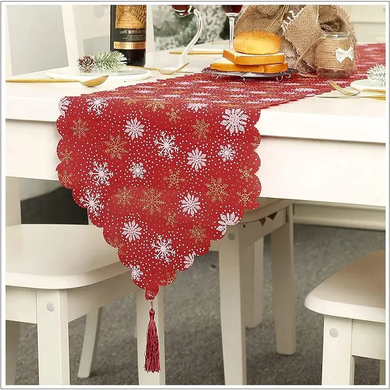 SALA FABULOSA - Camino de mesa navideño 1.80  mts rojo copo de nieve