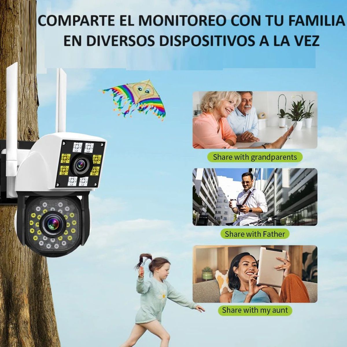 GENERICO - Cámara Vigilancia Dual Full HD Exterior Wifi  Seguridad Impermeable Genieka