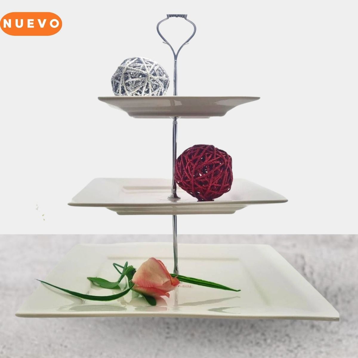 GENERICO - Porta bocaditos, Cuadrado de 3 niveles Plateado