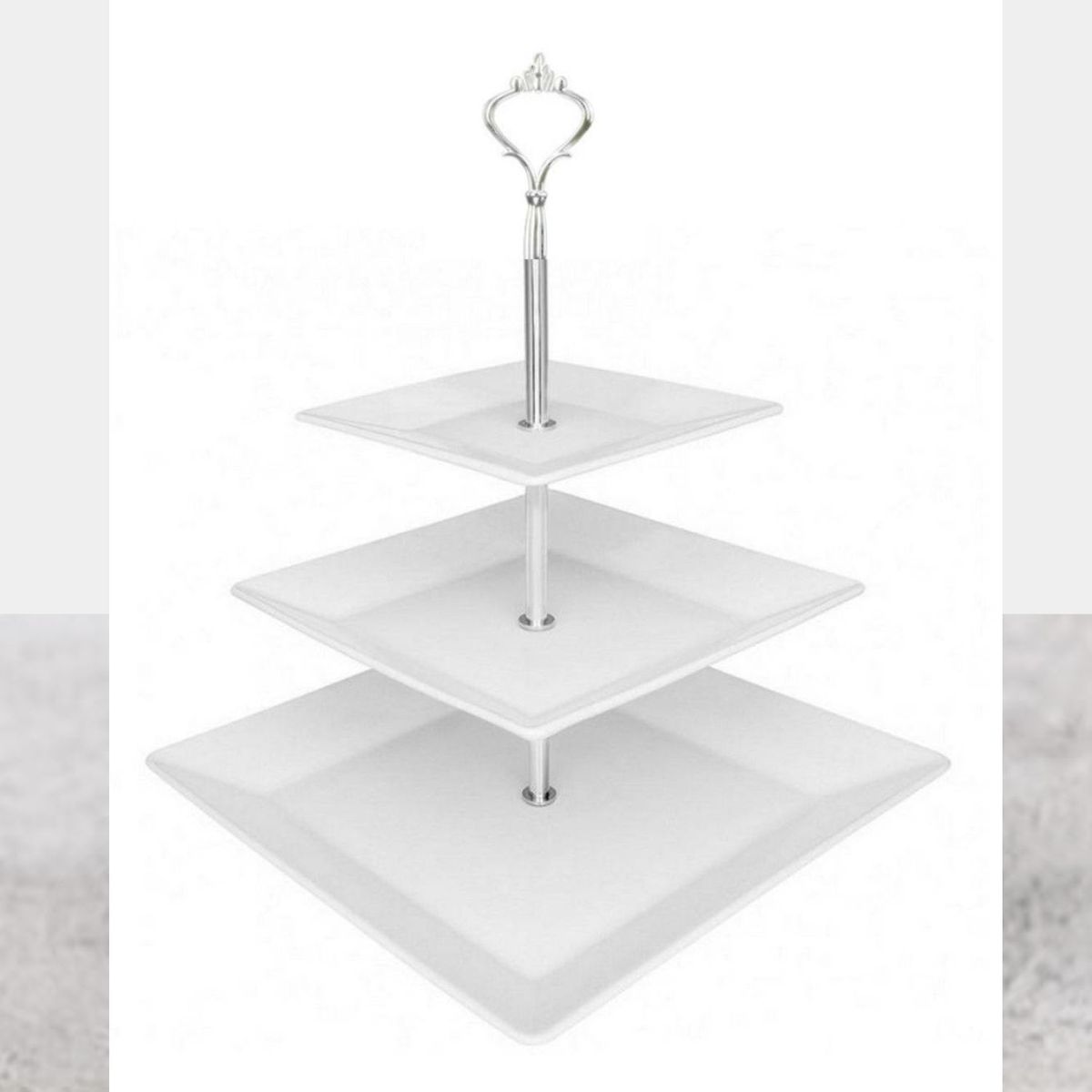 GENERICO - Porta bocaditos, Cuadrado de 3 niveles Plateado