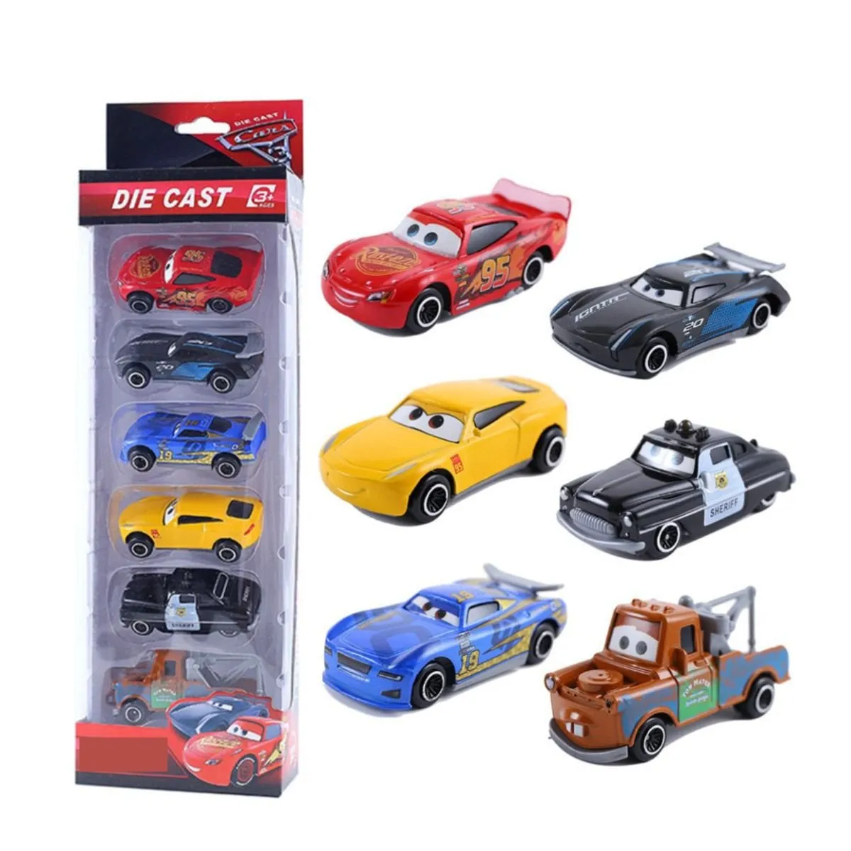 GENERICO - Pack 6 Carros Cars Rayo Mcqueen Metal Juguete Niños Generico
